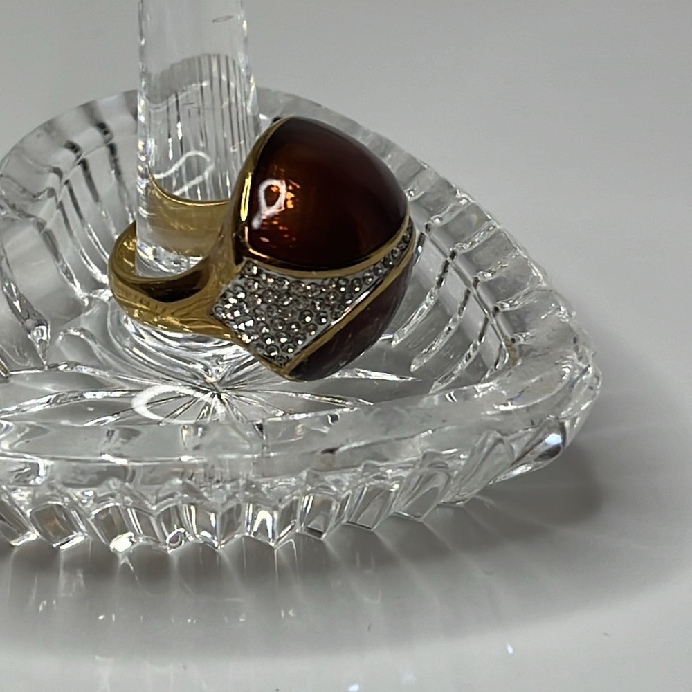 COFFEE ENAMEL PAVE DOMED RING VINTAGE - Picture 6 of 7